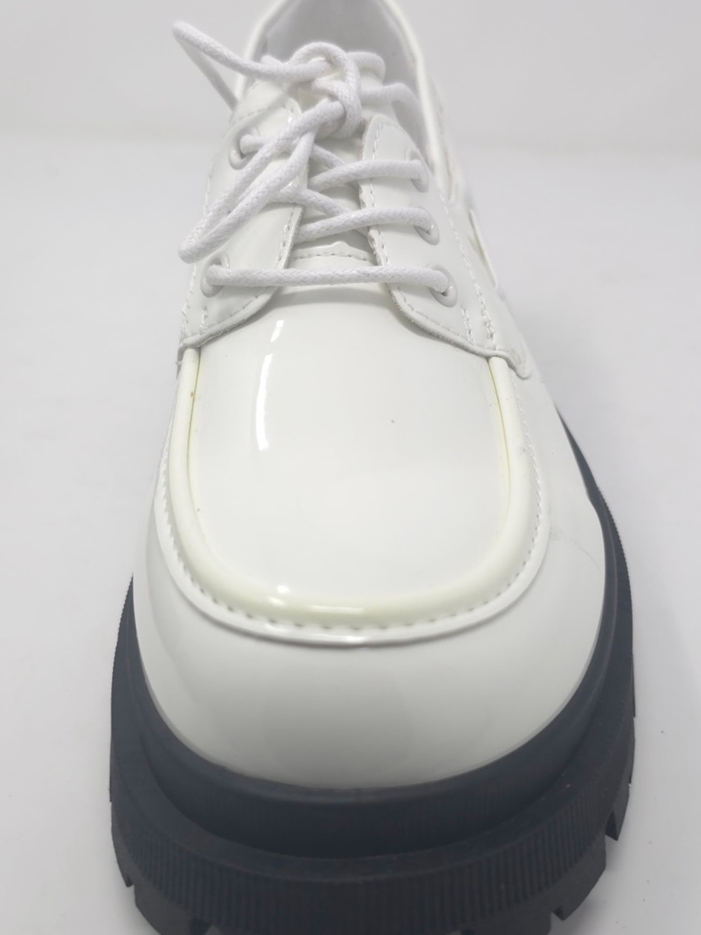 White Patent Chunky Lug Sole Lace-Up Loafers Faux Leather - Picture 7 of 10